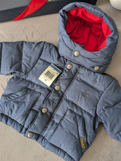 New Ralph Lauren Baby Boys  Down Vintage Jacket Coat 0-3m Navy Red Warm Gift