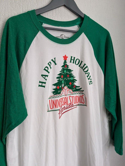 NEW Universal Studios Florida Happy Holiday Christmas Baseball T-shirt Adult XXL