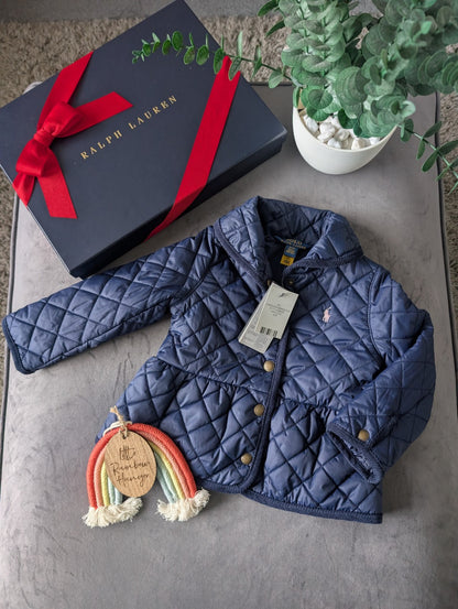 New Ralph Lauren Girls Quilted Coat Navy Blue Quilted Barn Jacket Age 2 RRP £159