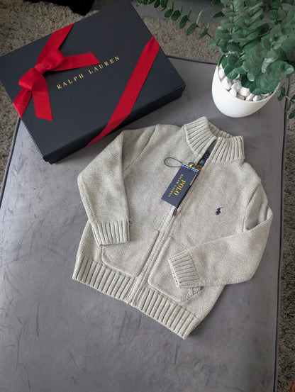 New 2024 Season Ralph Lauren boys smart Grey Full zip Grey knit jumper 3-4y Gift