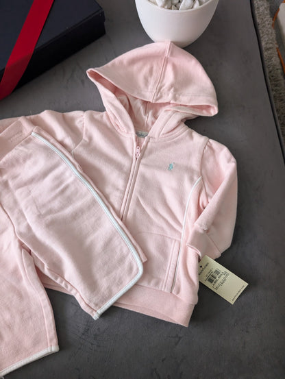 New Gorgeous Ralph Lauren Pink White Baby Girl Tracksuit  3-6m Gift Baby 2 Piece