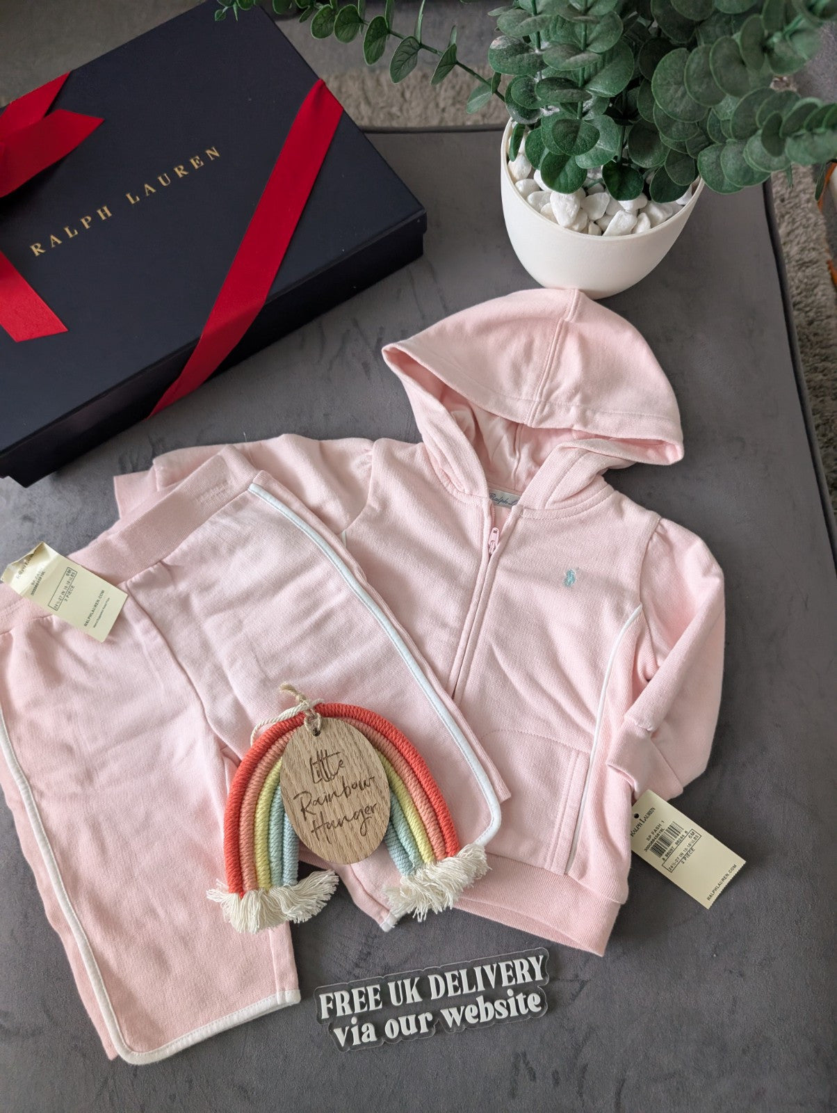 New Gorgeous Ralph Lauren Pink White Baby Girl Tracksuit  3-6m Gift Baby 2 Piece