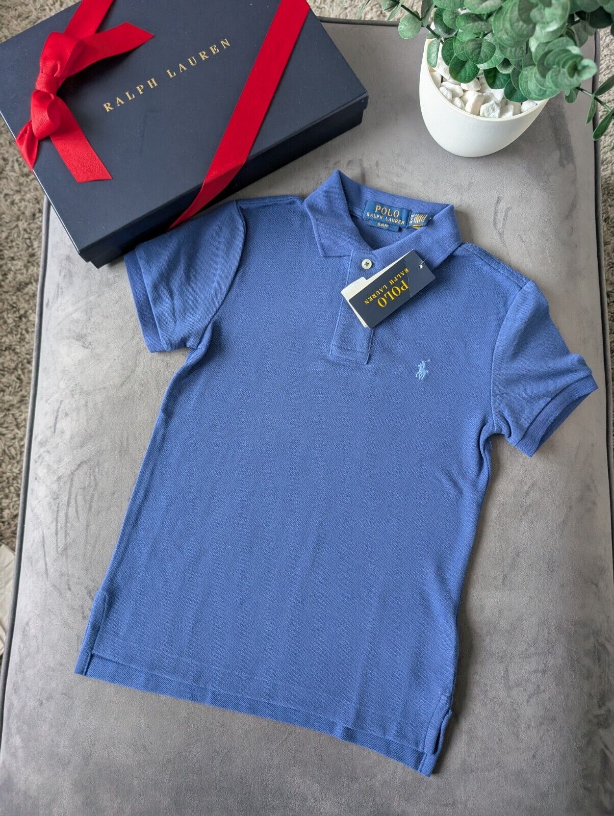 New Ralph Lauren Smart Blue Plain Polo T Shirt Age 8 Blue Casual Embroided Pony