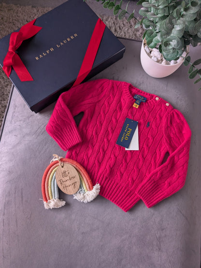 New Polo by Ralph Lauren Cable Knit Jumper Pink Girls 2 Yrs Cashmere Blend Gift