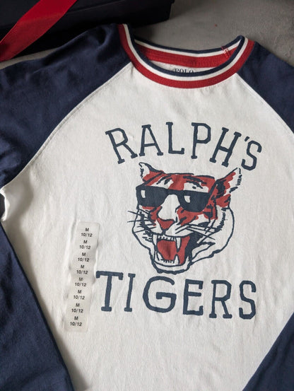 New Ralph Lauren Boys Blue Ralph Tigers Logo Ralph T Shirt Long Sleeve 10-12yrs