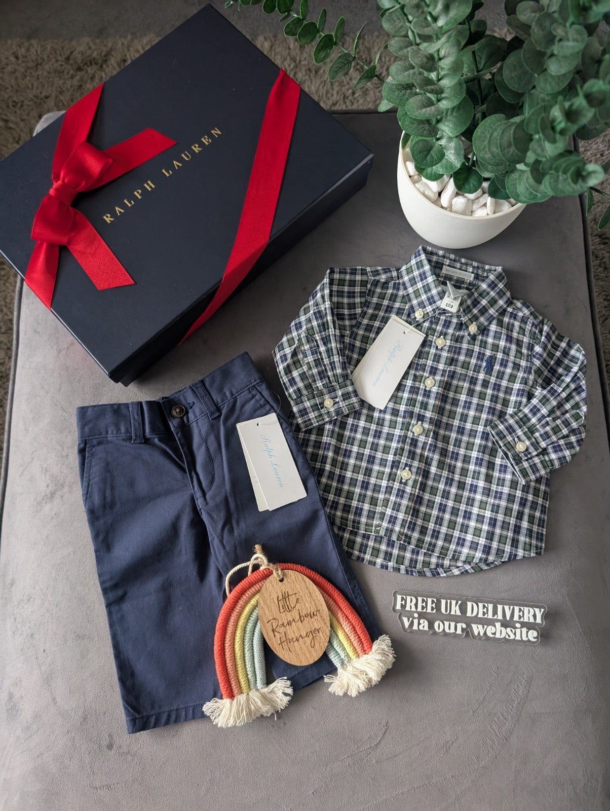 New Boys Ralph Lauren Checked T Shirt & Chino Navy 3m Smart Cute Occasion Gift