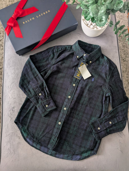 New Ralph Lauren Green Black Check Boys Shirt Smart Occasion Age 8 Yrs Corduroy