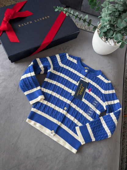 New Ralph Lauren Girls Knitted Cardigan 3 Years BNWT Blue Navy White Stripe Gift