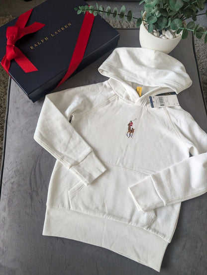 New Ralph Lauren Embroided Big Pony White Unisex Hoodie Size Kids 6Yrs Gift Kids