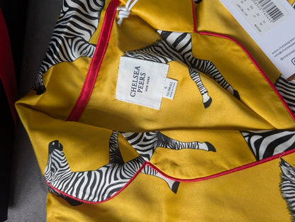 New Chelsea Peers Jacquard Yellow Zebra Print Long Sleeve Pyjama Set Size 6 Xxs