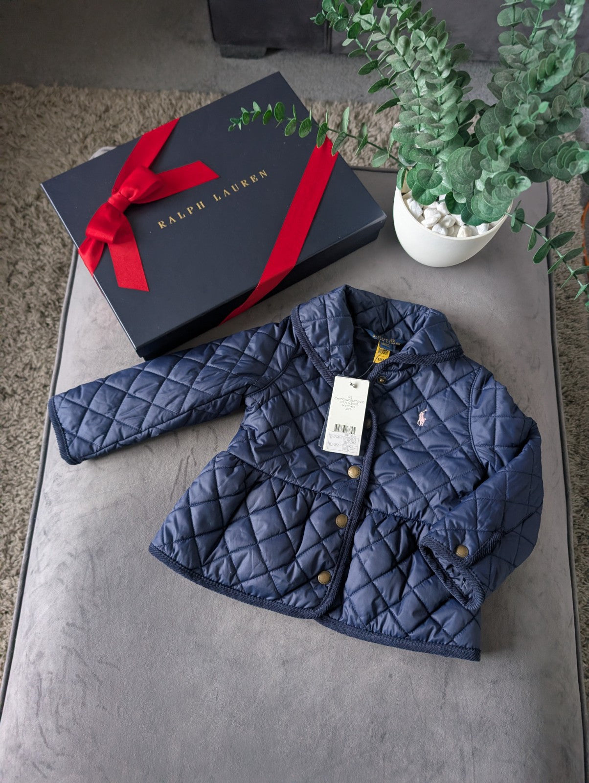 New Ralph Lauren Girls Quilted Coat Navy Blue Quilted Barn Jacket Age 2 RRP £159