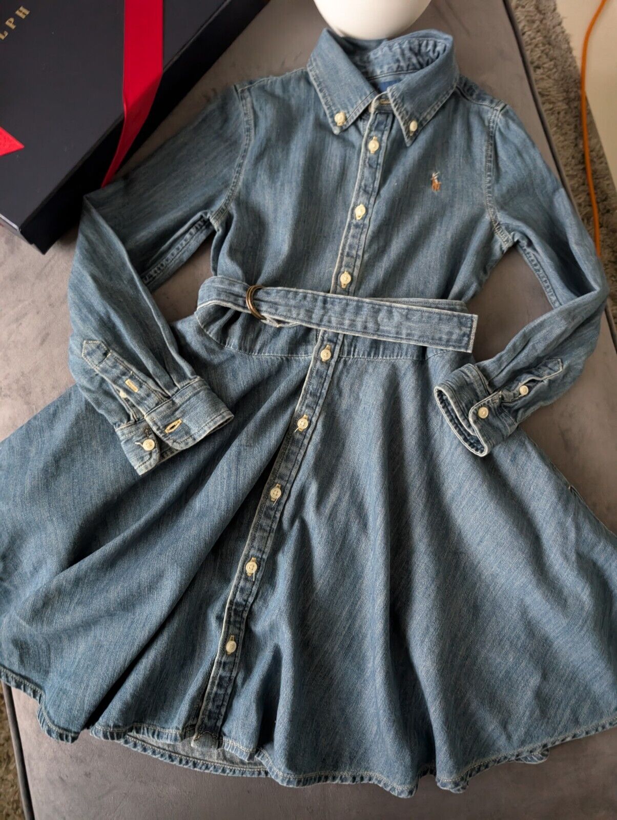 Vgc Ralph Lauren girls denim style shirt dress belted occasion 6 Yrs Winter occasion