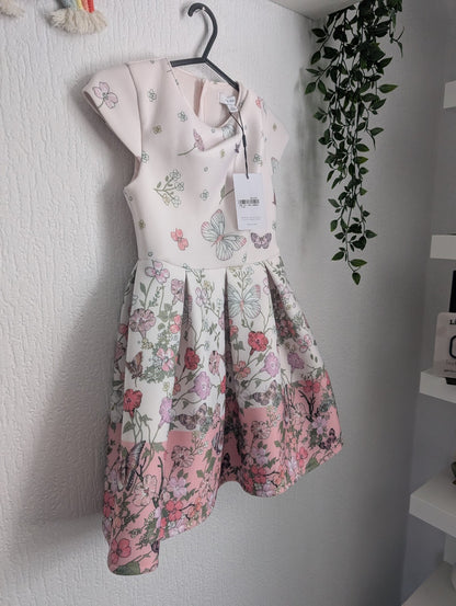 New REISS Butterfly Floral PRINTED SCUBA DRESS 7-8y Gift Pink Occasion Spring