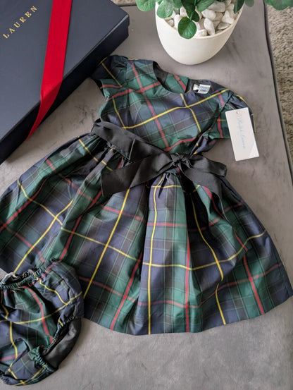 New Ralph Lauren Girls Tartan Plaid Pretty Green Vincenza Dress Gift 12m