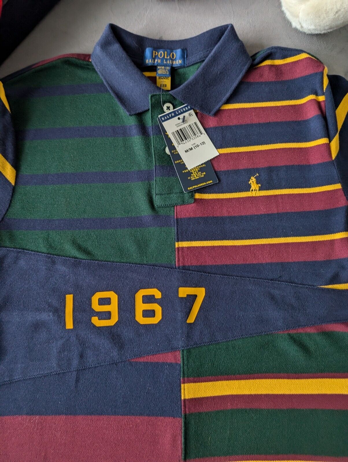 New Ralph Lauren Boys Multi Colored Striped Smart Polo Shirt Gift M 10-12yr