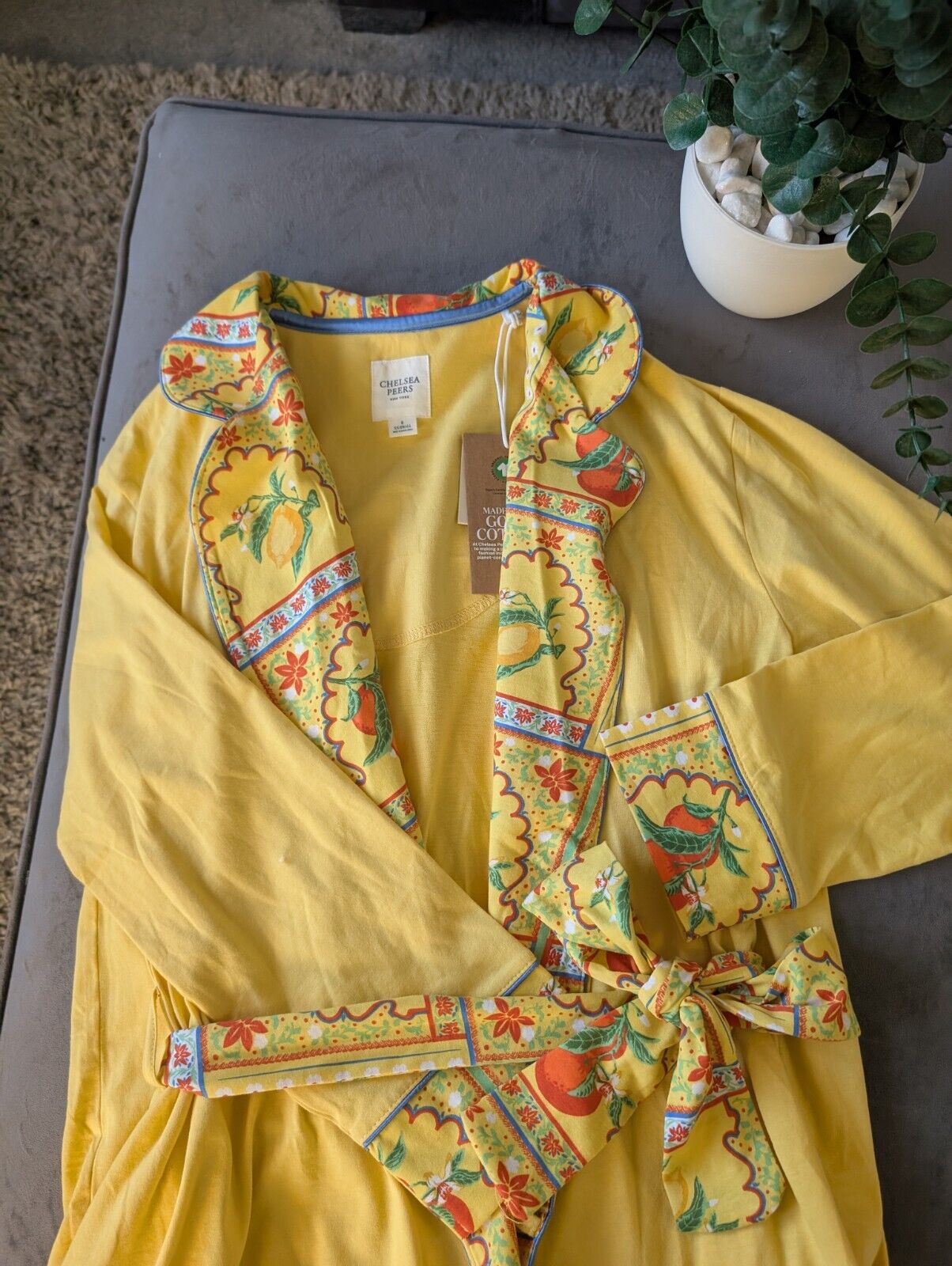 Chelsea Peers  Cotton Yellow Robe Dressing Gown Size XXS UK6 Bnwt lemons design