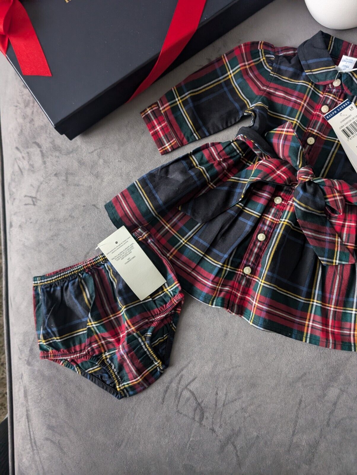 New Stunning Ralph Lauren Girls Tartan Plaid Flannel L Sleeve Dress 0-3m occasion