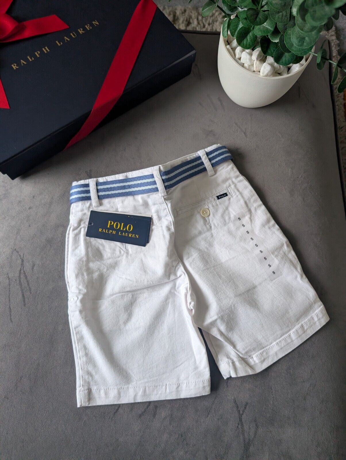 New Ralph Lauren Boys White Chino Shorts + Belt Smart Gift Age 5 Casual Summer