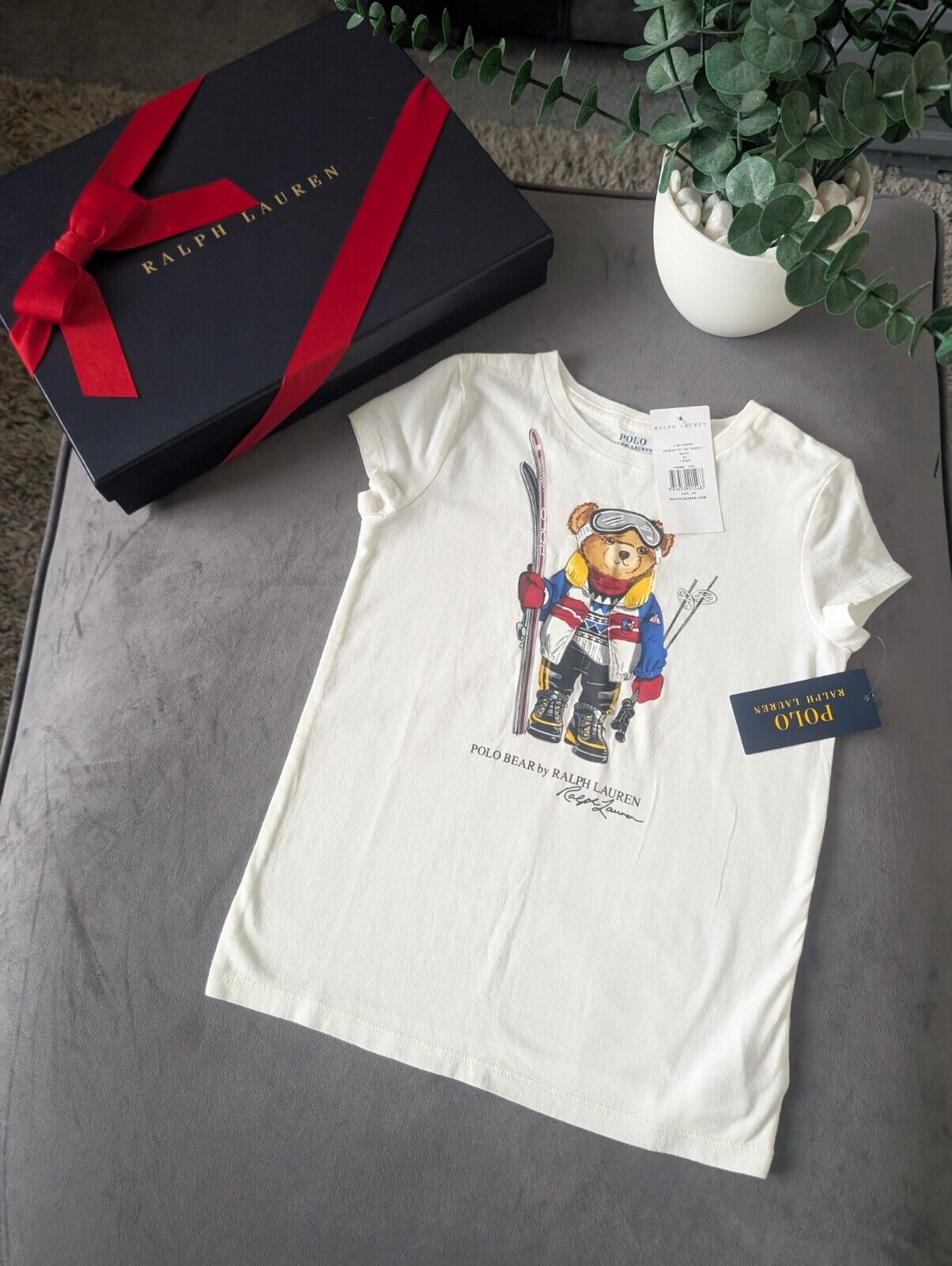 New Ralph Lauren Girls Bear Ski Short Seeve T Shirt 6-7yr Smart White Cute Gift