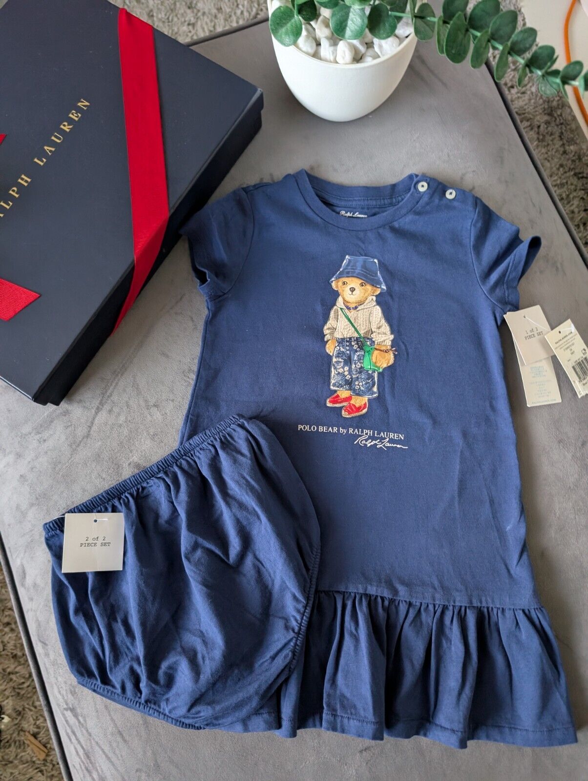 New Gorgeous Ralph Lauren Girls Navy Dress + Bloomers Age 2 Gift Gift Bear