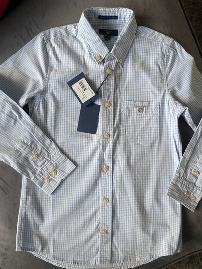 New Gant Boys Blue The Broadcloth Gingham Shirt Blue Check Smart 5-6 Years