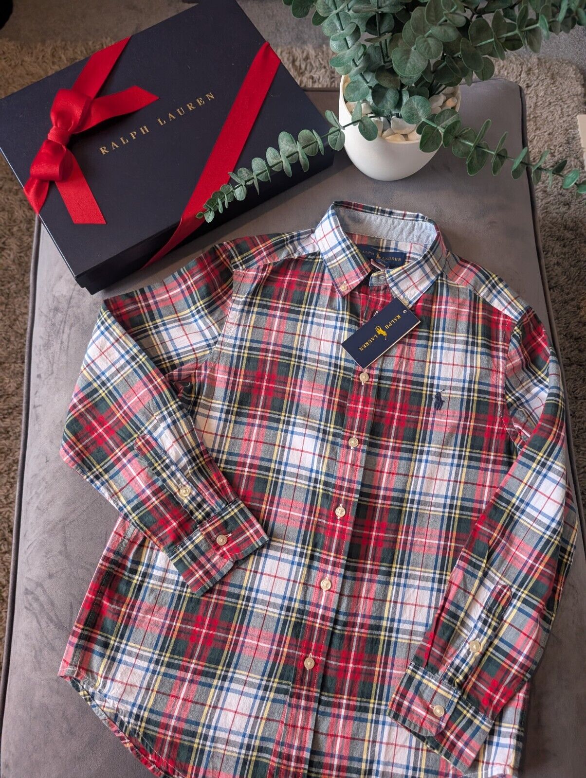 New Ralph Lauren Red Tartan Check Boys Shirt Smart Occasion Age 10-12 Yrs Gift