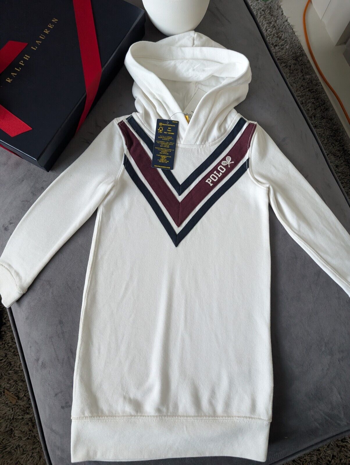 New Girls Polo Ralph Lauren White Hooded Dress Jumper Dress Age 4 Gift  £73