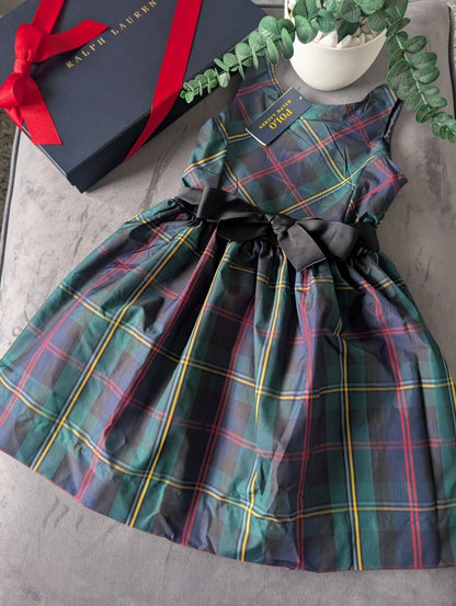 New Ralph Lauren Girls Tartan Plaid Pretty Green Vincenza Dress Gift 6y Rrp £125