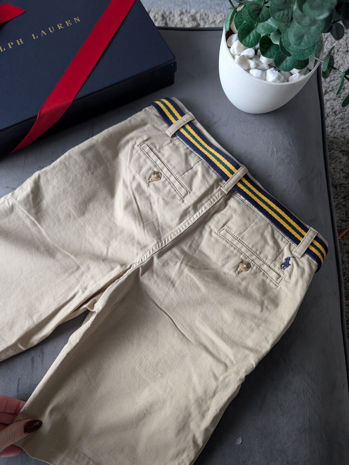 New Ralph Lauren Boys Beige Chino Shorts + Belt Smart Gift Age 12 Casual Summer