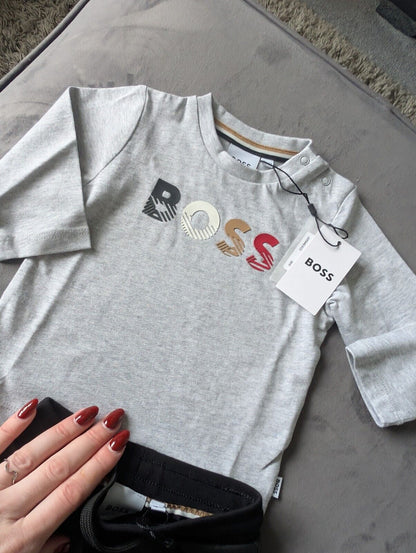 New Hugo Boss Grey Black Baby Full Jacket 0-6m Baby Boy Jogger + Top Set  Gift