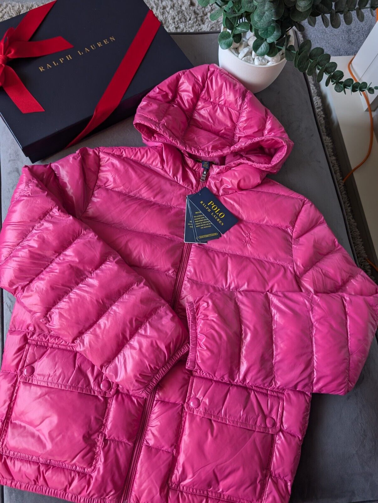 New Polo Ralph Lauren Lightweight Jacket Pink XL/16 Kids Coat Down Puffer £229