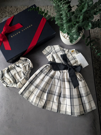 New Ralph Lauren Girls Tartan Plaid Pretty Black Vincenza Dress Ivory Gift 3-6m