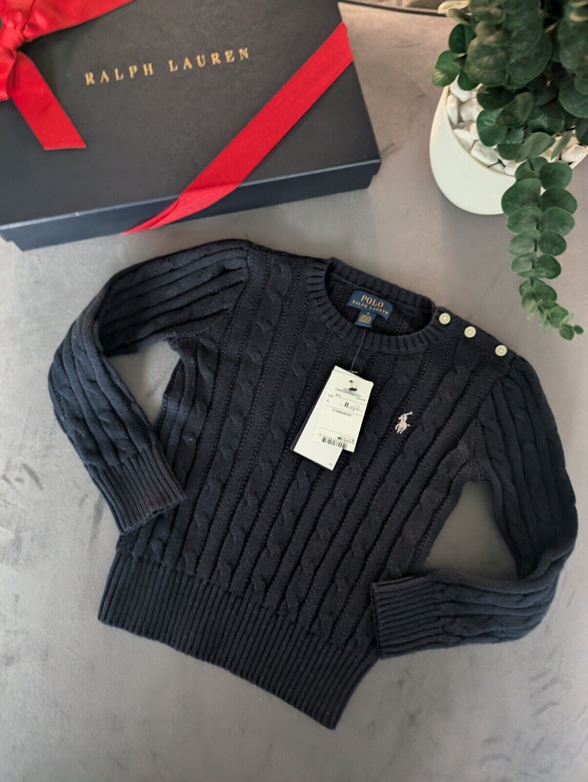 New Polo by Ralph Lauren Cable Knit Jumper Navy Boys 4 Years gift Winter