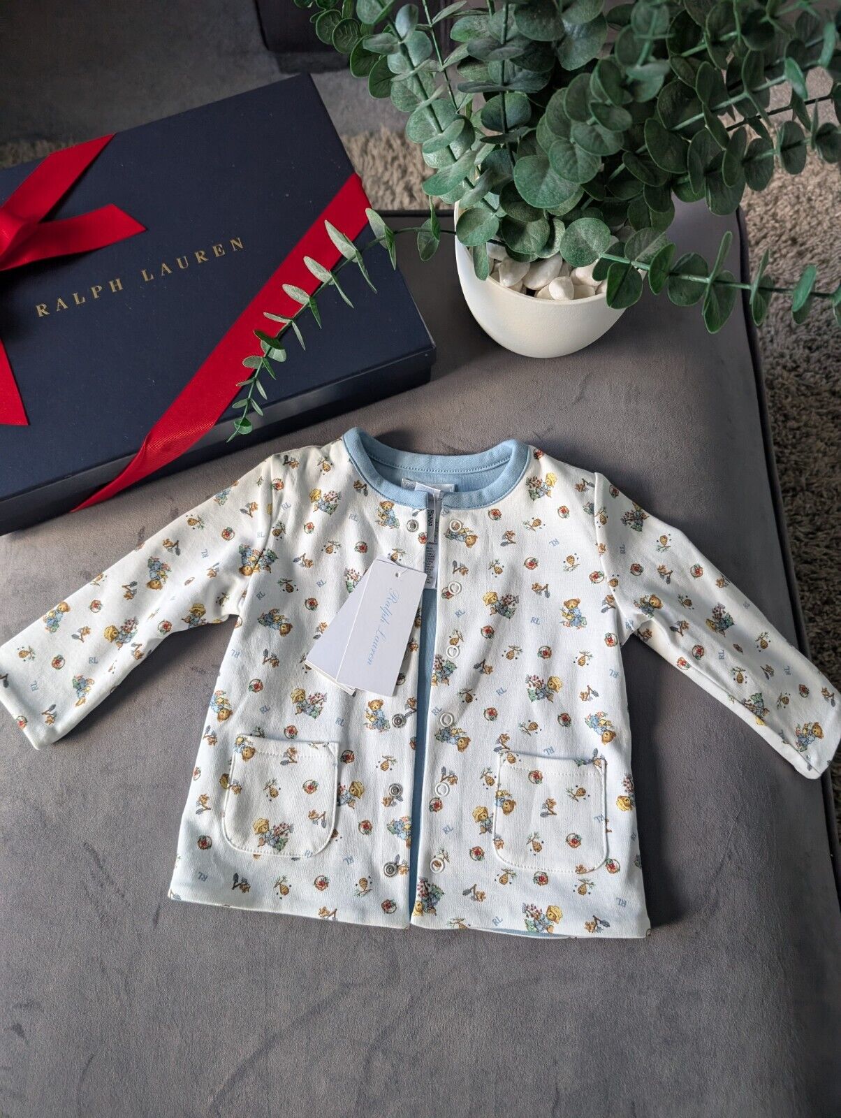 New Ralph Lauren Baby Boy Reversible Jacket Blue Farmhouse Bear Design 6-9m Gift