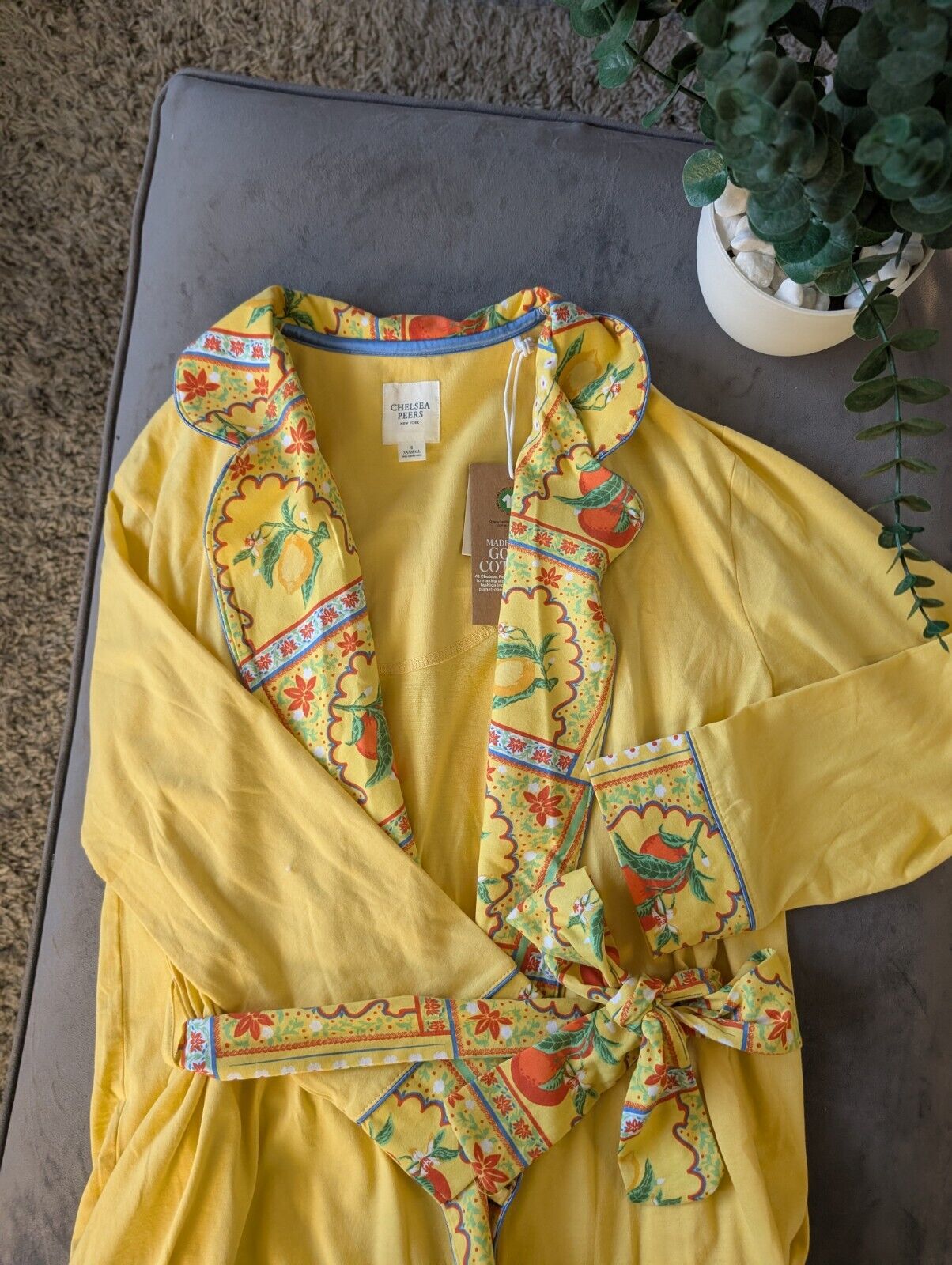 Chelsea Peers  Cotton Yellow Robe Dressing Gown Size XXS UK6 Bnwt lemons design