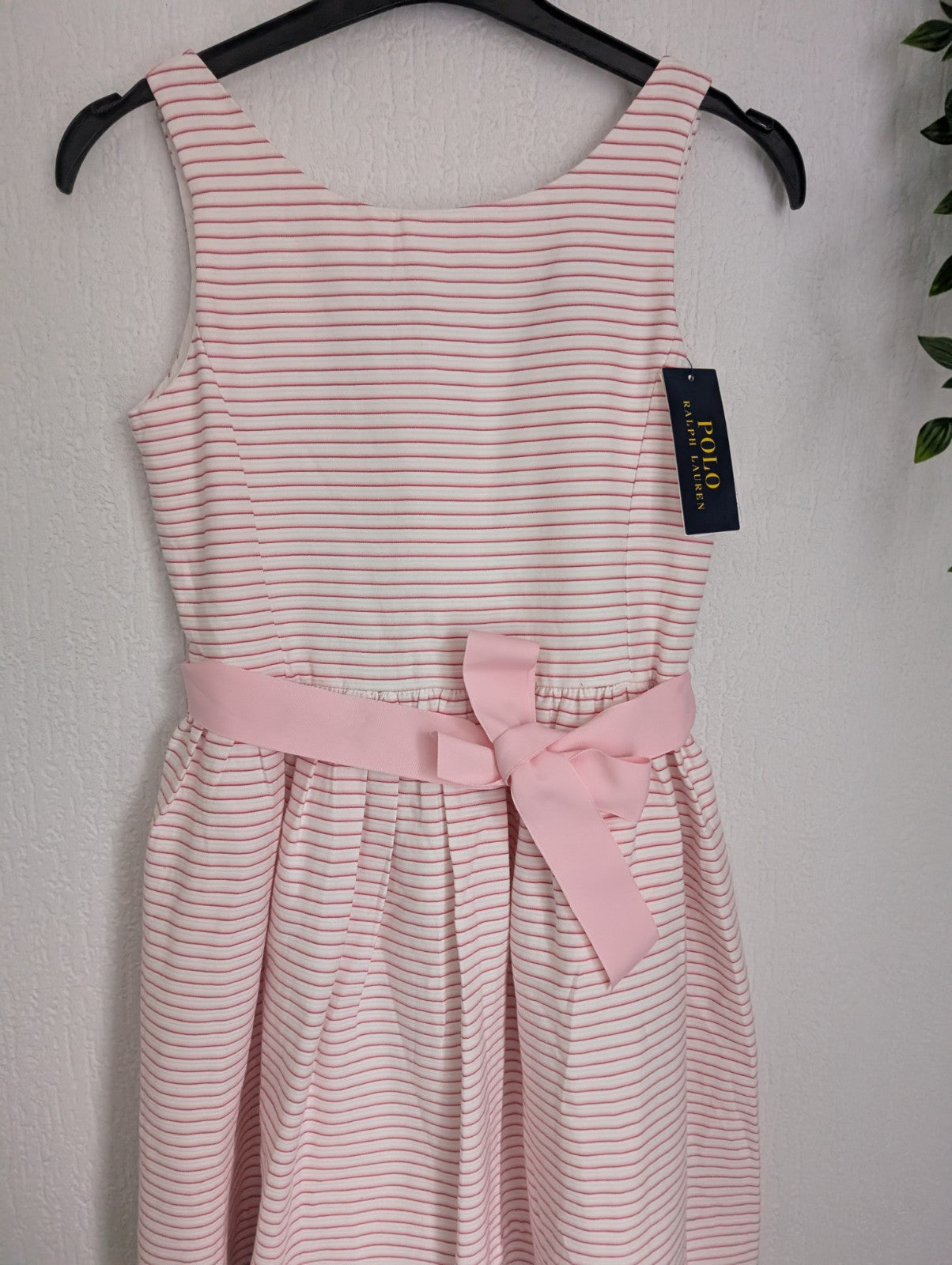 New Ralph Lauren Girls Pink Stripe Fit Flare Party Occasion Dress Belted 8yrs