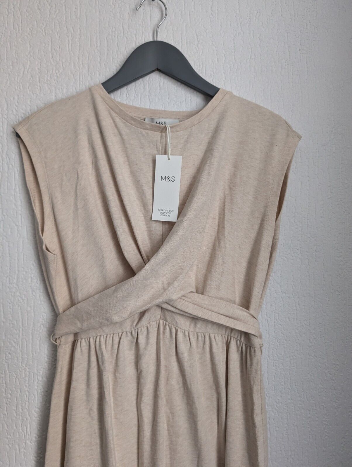 New Cream Tie Back Sleeveless Smart M&S Cream T Shirt Dress Size 8 NWT RRP £39.5