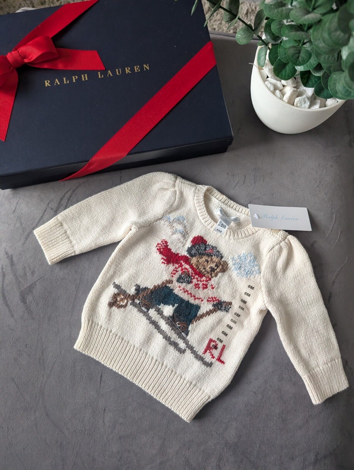 New Adorable Ralph Lauren Baby Girls Bear Ivory Jumper Gift Rrp £120 3-6m  Ski