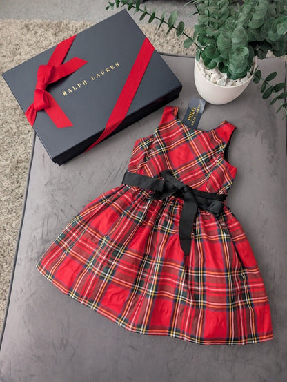 New Ralph Lauren Girls Tartan Plaid Pretty Red  Vincenza Dress Gift 2y Belted