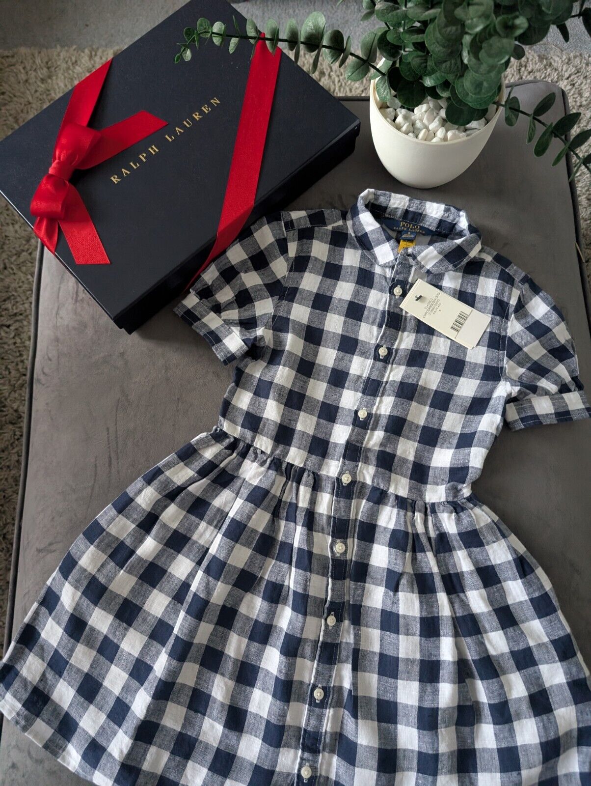 New Ralph Lauren Girls Gingham Navy White Check Dress Occasion Gift 6yr Pretty