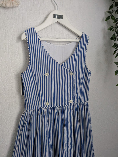 New Ralph Lauren girls cotton Blue Stripe Bengal Dress 8 - 10 Yrs Buttoned Gift