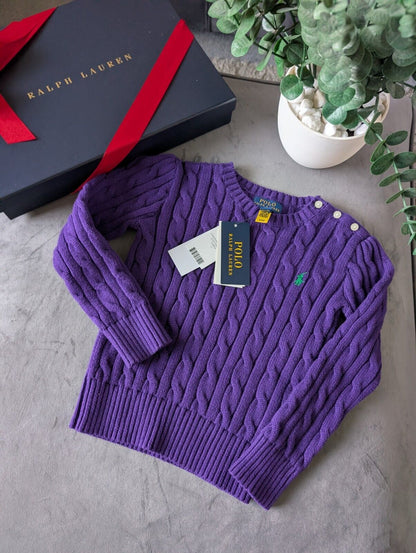 New Polo by Ralph Lauren Cable Knit Jumper Purple Boys 4 Years Gift Winter