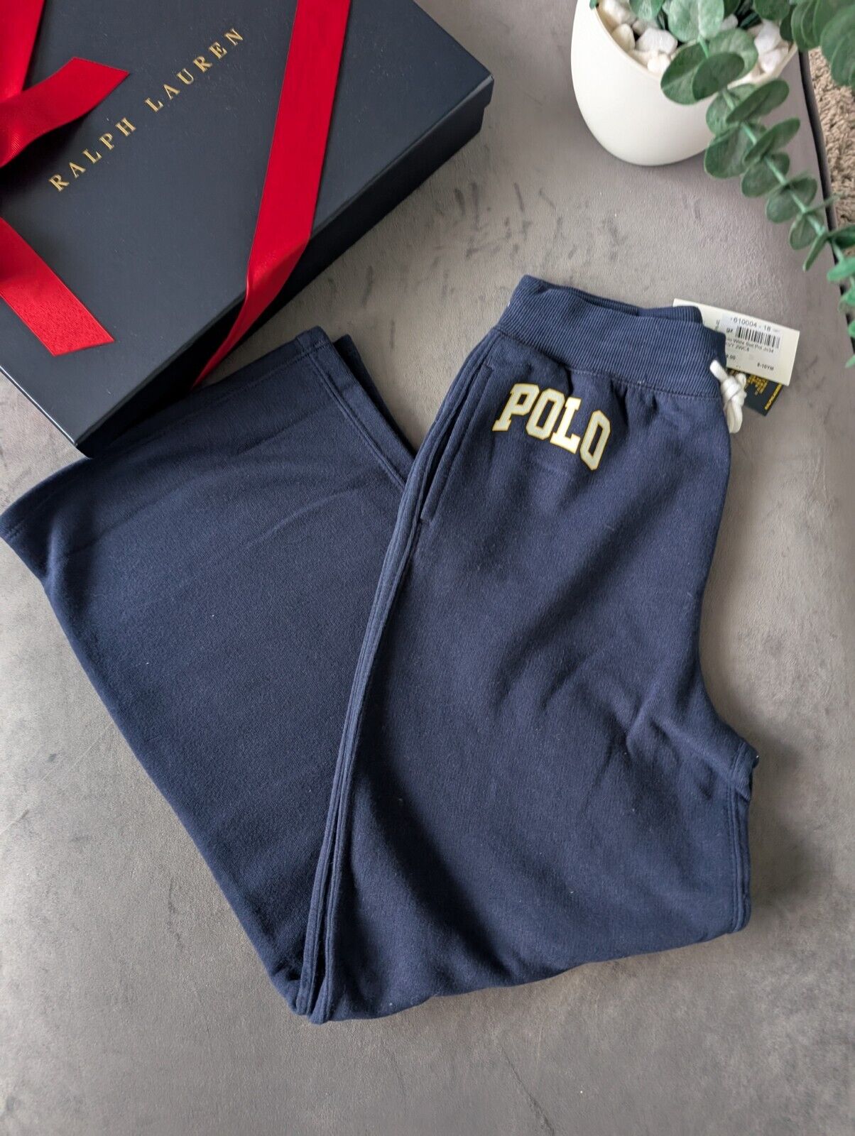 New Ralph Lauren Girls Wide Leg Navy Joggers Age 8-10yrs Fleece Lined Casual