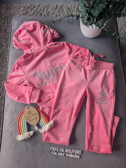 New Stunning Girls Velour Juicy Tracksuit Pink Age 3-4 years Rrp £90 Silver