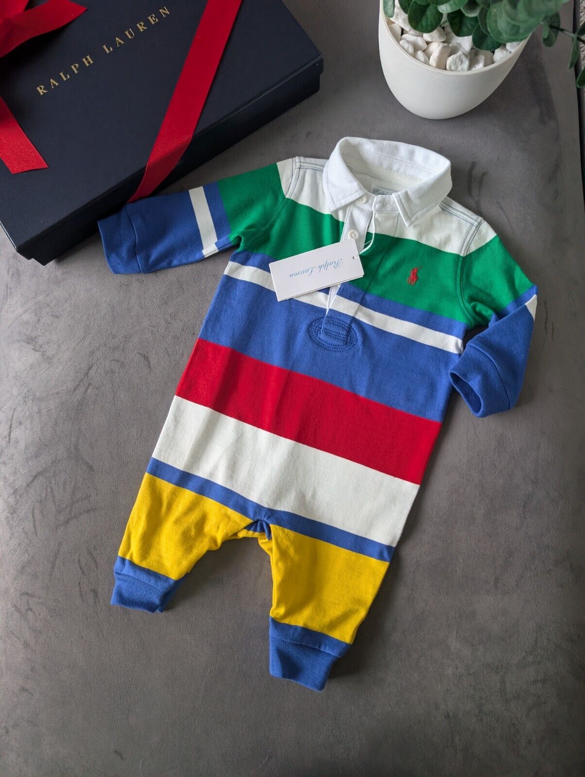 New Ralph Lauren Baby Boy Rainbow Babygrow All In One Rugby Gift Cute 0-3m Cute