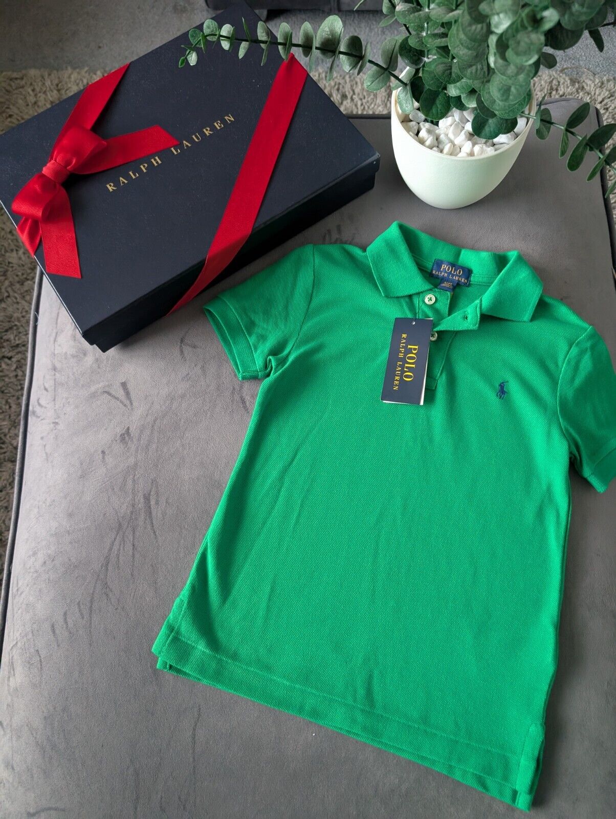 New Ralph Lauren Boys Green Plain Polo T Shirt Age 4yr Smart Gift Casual Logo