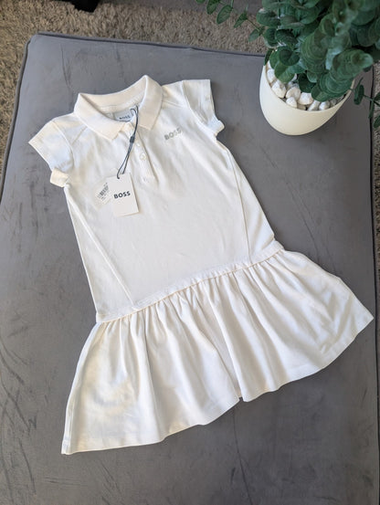 New Hugo Boss Girls White Smart Frill Tennis Polo Dress Age 4 Summer Vibe Gift