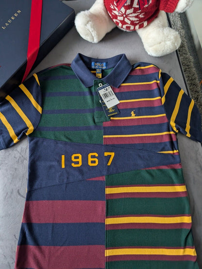 New Ralph Lauren Boys Multi Colored Striped Smart Polo Shirt Gift M 10-12yr