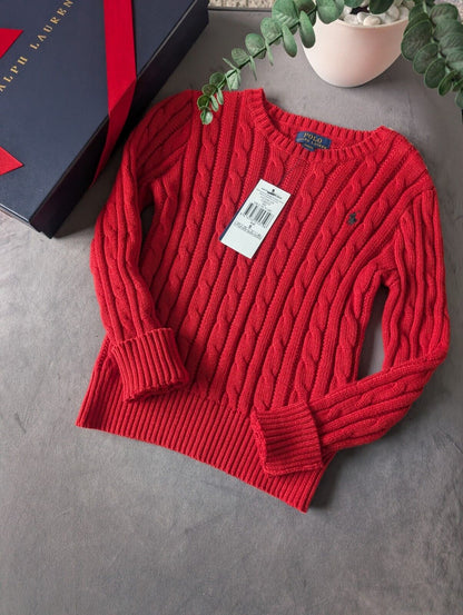 New Unisex Ralph Lauren Red cable knit long sleeve jumper autumn winter 6yr Gift