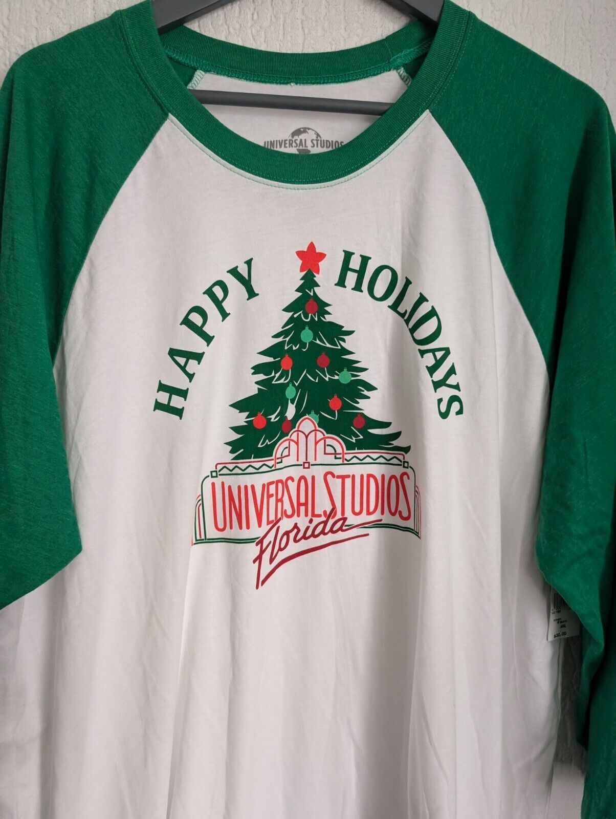 NEW Universal Studios Florida Happy Holiday Christmas Baseball T-shirt Adult XXL